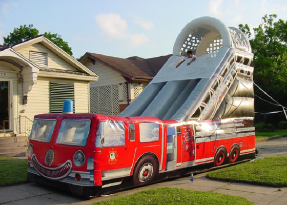 Το Firetruck τύπωσε τη διογκώσιμη φωτογραφική διαφάνεια που 9mx4m Bouncy υψηλή πίεση ενίσχυσαν τα σημεία